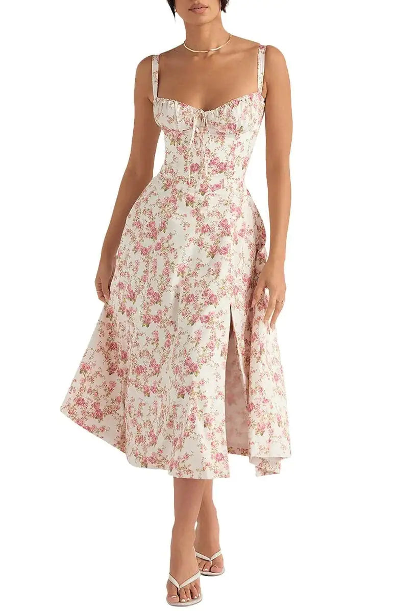 Women's Floral Midriff Waist Shaper Dress